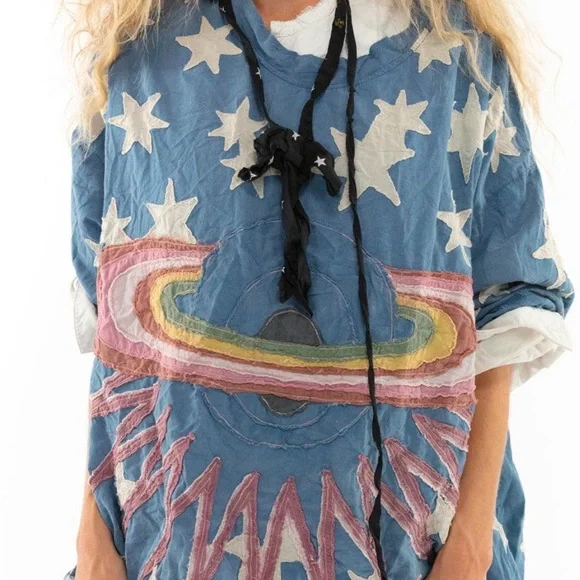 Magnolia Pearl European Cotton Intercosmic Applique Francis Top Free Size NWT - Picture 11 of 11